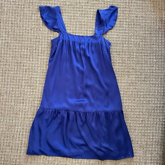 Vintage Y2K Jenny Han Silk Dress – Cobalt Blue Flutter Sleeve Mini – Size M - Picture 2 of 8